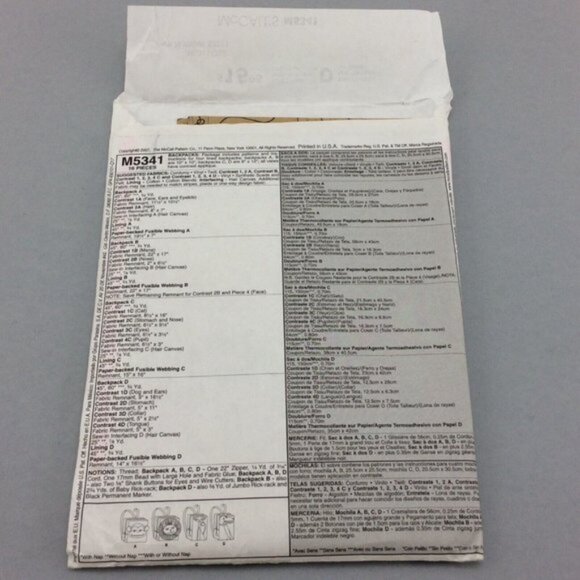 McCalls 5341 Animal Mini Kids Backpacks Pattern Uncut Monkey Lion Dog Kitty Cat - Picture 8 of 15